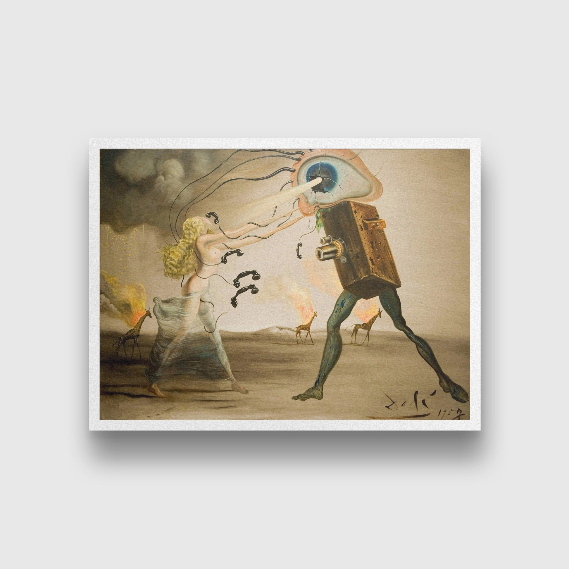 Burning giraffes and telephones Painting-Meri Deewar 4 : 3 Horizontal Premium Wall Art Canvas by MeriDeewar