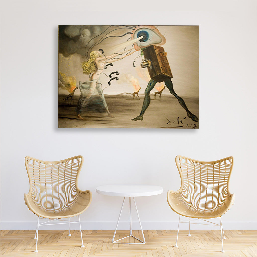 Burning giraffes and telephones Painting-Meri Deewar 4 : 3 Horizontal Premium Wall Art Canvas by MeriDeewar