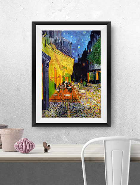 Cafe Terrace at Night by Van Gogh Painting-Meri Deewar 4 :5 Vertical Premium Wall Art Canvas by MeriDeewar