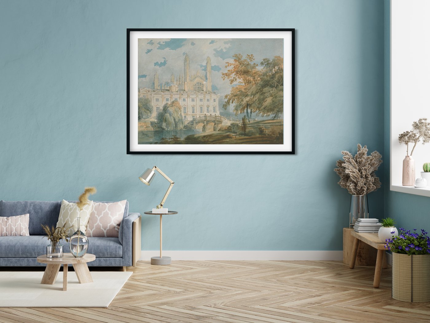 Cambridge from the Banks of the River Cam Painting - Meri Deewar 4 : 3 Horizontal Premium Wall Art Canvas by MeriDeewar