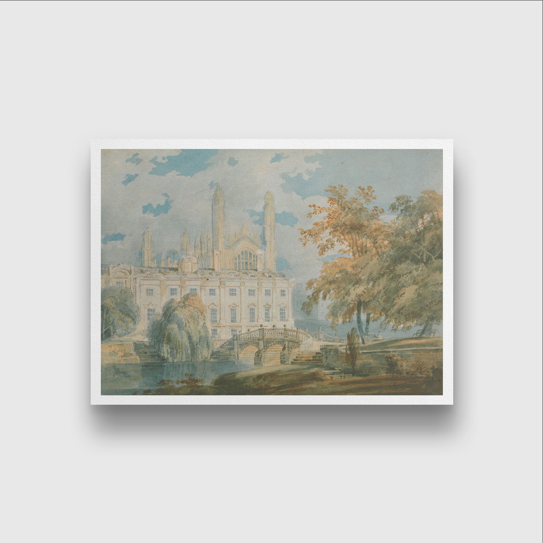Cambridge from the Banks of the River Cam Painting - Meri Deewar 4 : 3 Horizontal Premium Wall Art Canvas by MeriDeewar