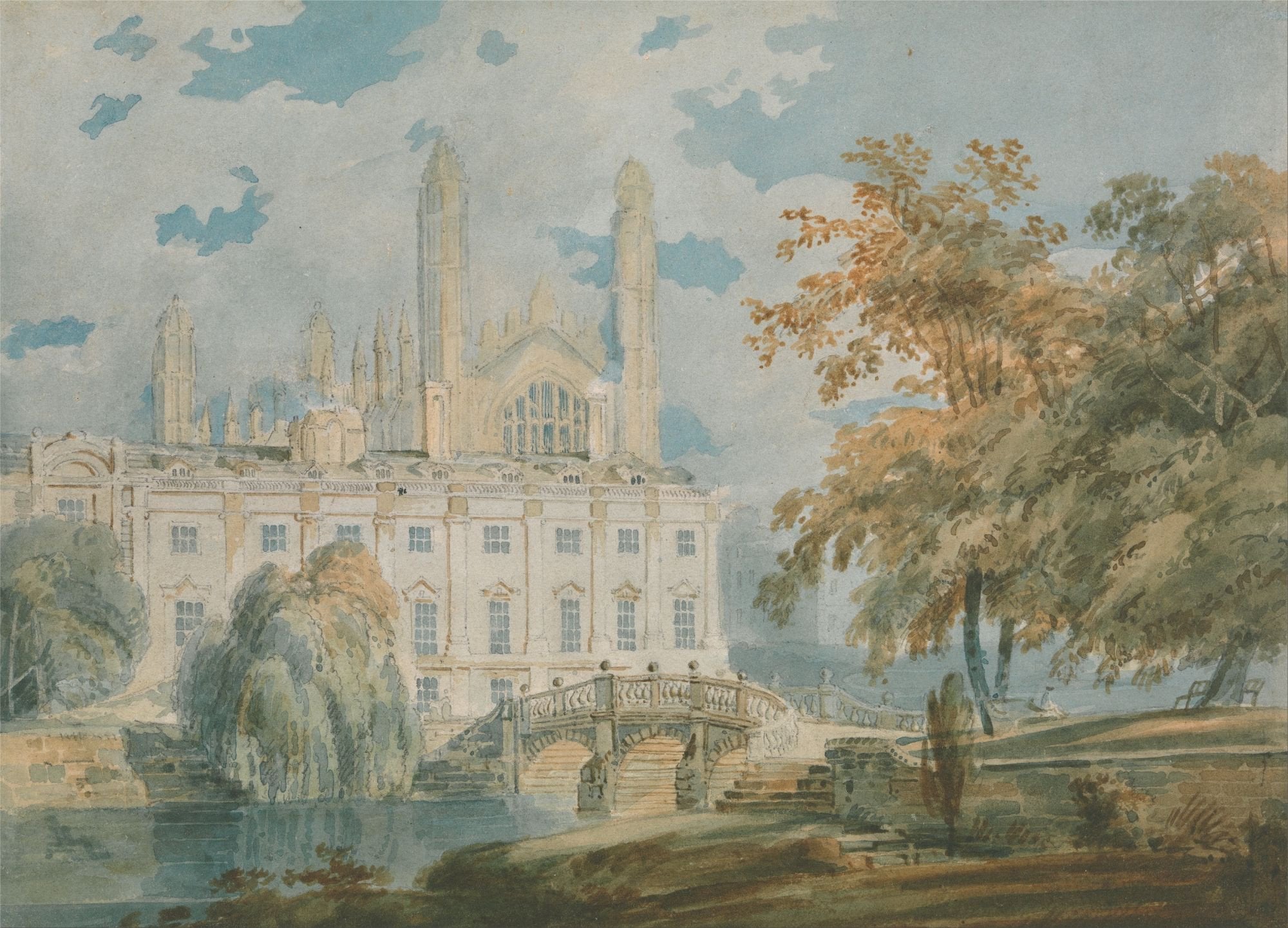 Cambridge from the Banks of the River Cam Painting - Meri Deewar 4 : 3 Horizontal Premium Wall Art Canvas by MeriDeewar