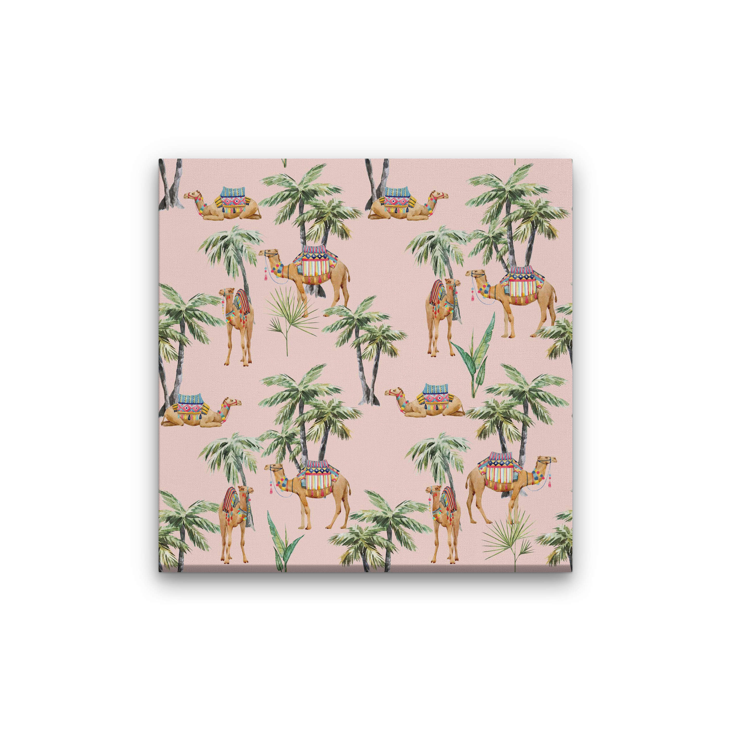 Camel and Palm Painting 1 : 1 Square Premium Wall Art Canvas by MeriDeewar