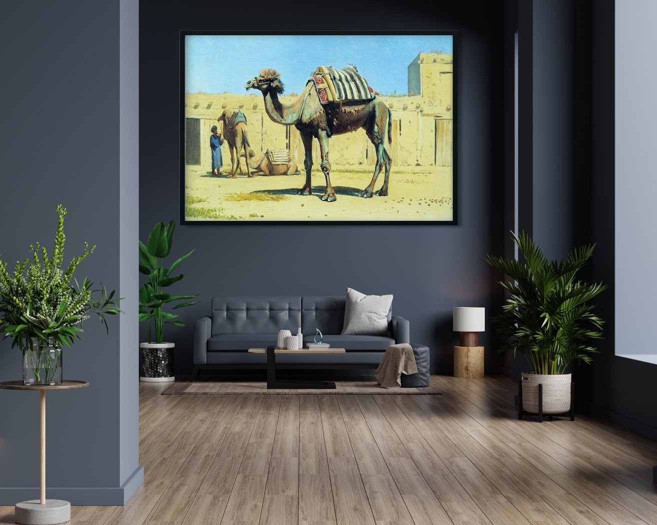 Camel in the courtyard Painting-Meri Deewar 3 : 2 Horizontal Premium Wall Art Canvas by MeriDeewar