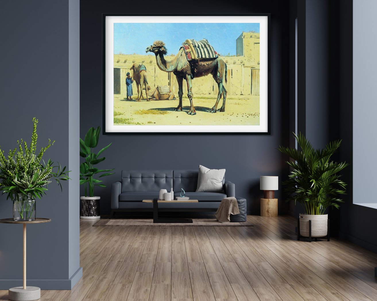 Camel in the courtyard Painting-Meri Deewar 3 : 2 Horizontal Premium Wall Art Canvas by MeriDeewar