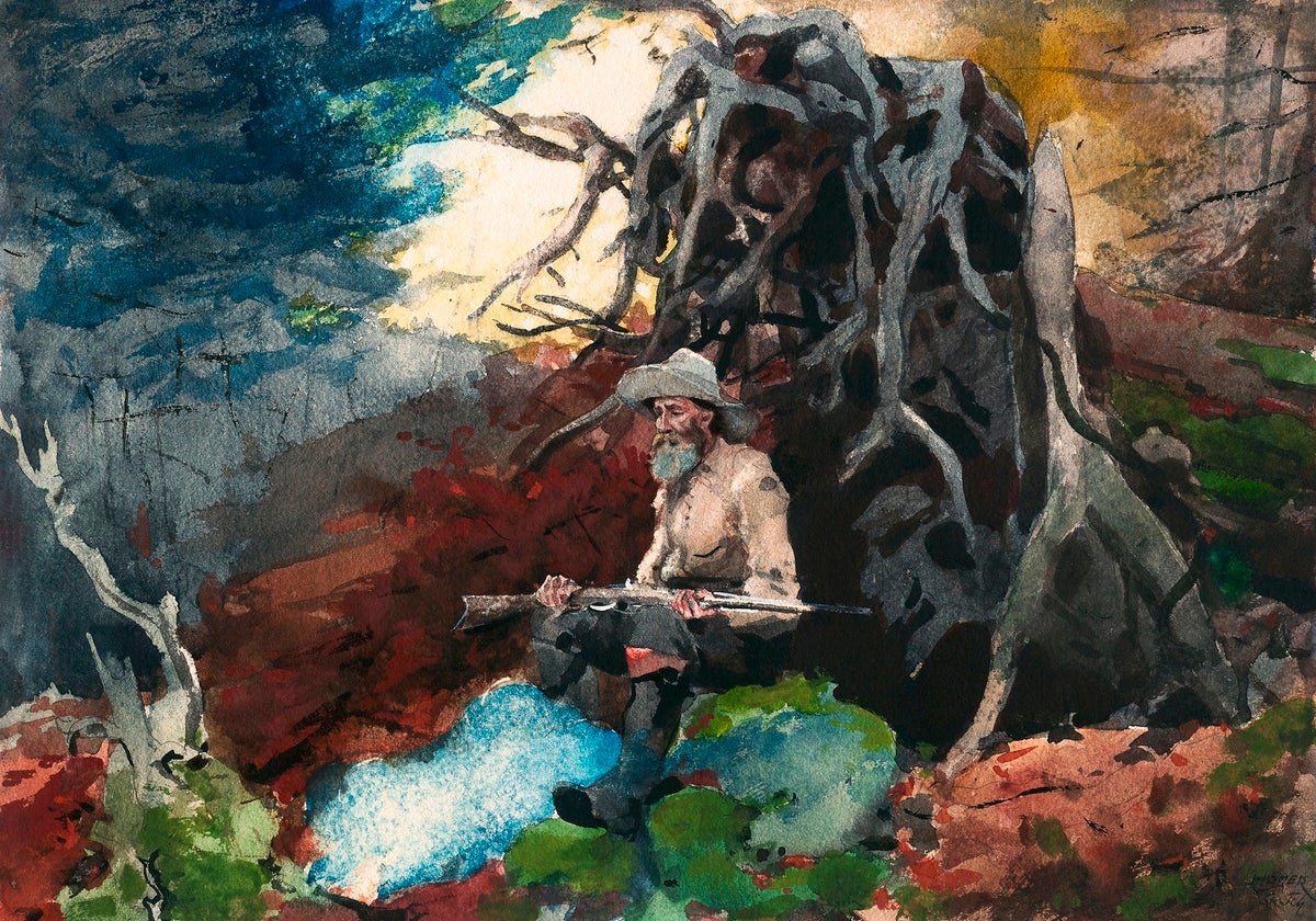 Campfire Hunter painting - Meri Deewar 3 : 2 Horizontal Premium Wall Art Canvas by MeriDeewar