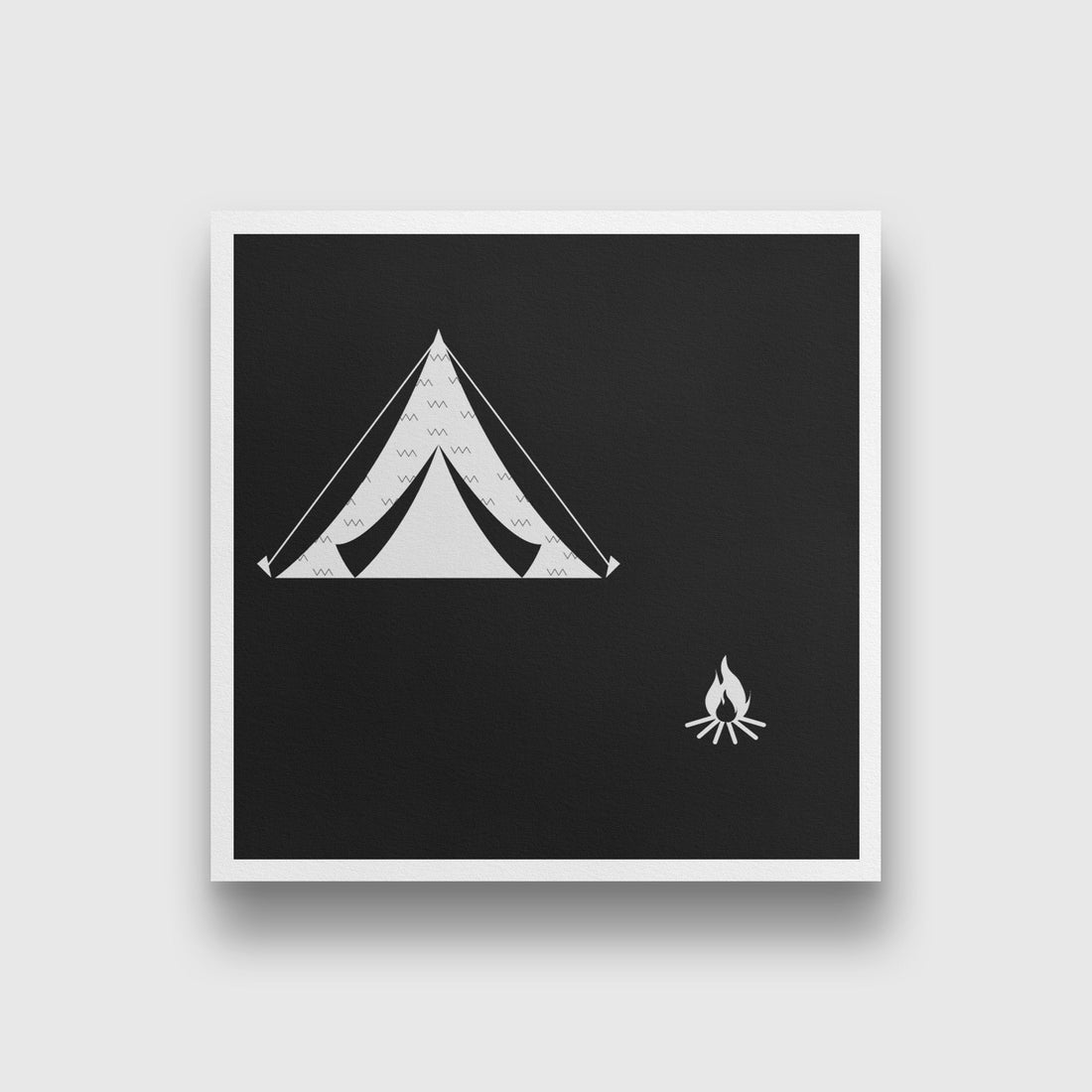 Campfire Travel Black and White Art Painting-Meri Deewar 1 : 1 Square Premium Wall Art Canvas by MeriDeewar