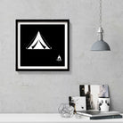 Campfire Travel Black and White Art Painting-Meri Deewar 1 : 1 Square Premium Wall Art Canvas by MeriDeewar