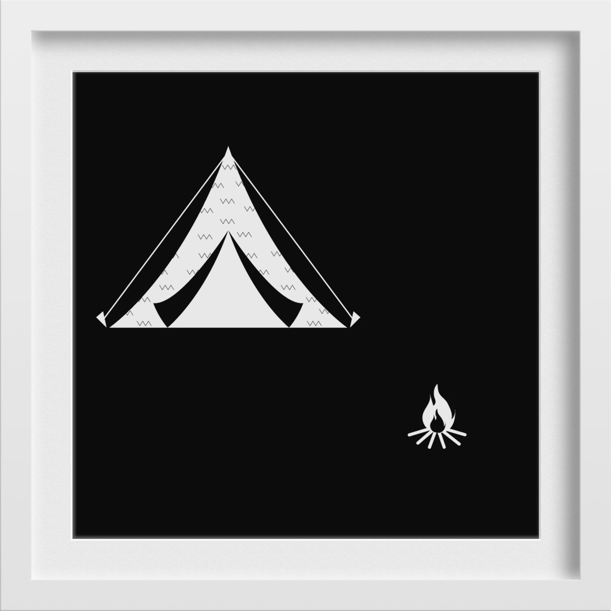 Campfire Travel Black and White Art Painting-Meri Deewar 1 : 1 Square Premium Wall Art Canvas by MeriDeewar