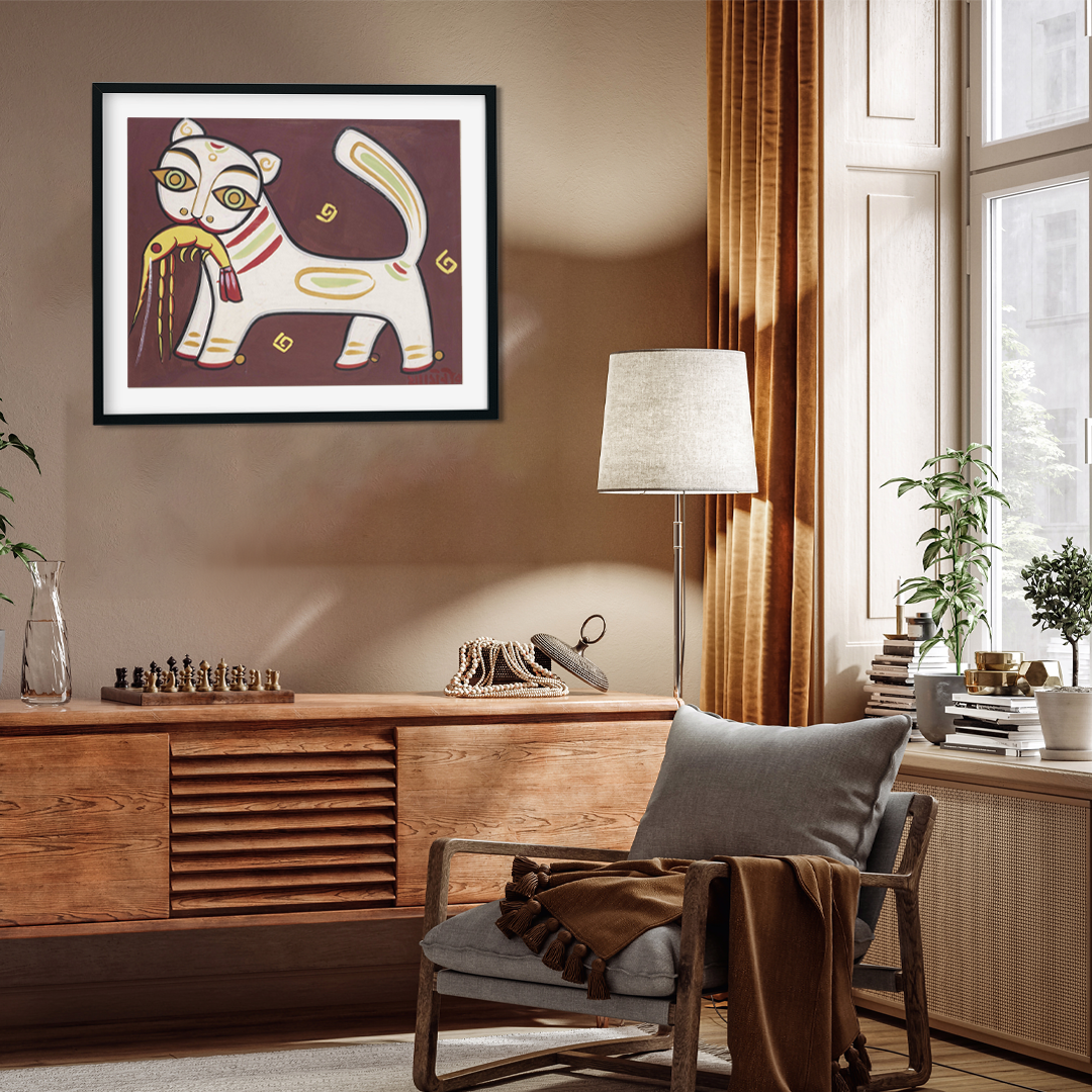 Cat and Lobster Painting 5 : 4 Horizontal Premium Wall Art Canvas by MeriDeewar