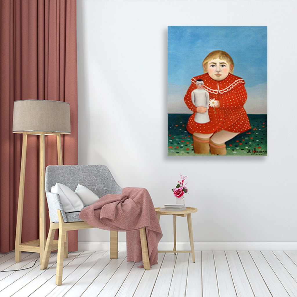 Child with Doll painting - Meri Deewar 4 :5 Vertical Premium Wall Art Canvas by MeriDeewar