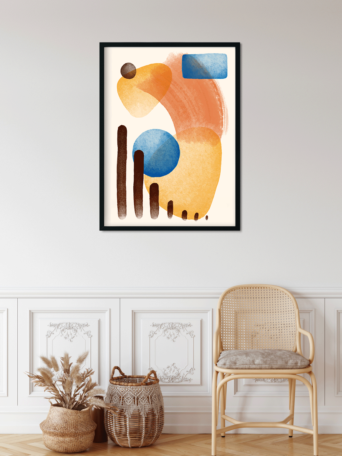 Circles stains abstract watercolor Painting 3 : 4 Vertical Premium Wall Art Canvas by MeriDeewar