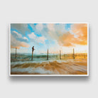 Colorful ocean beach sunrise with deep blue sky and sun rays Painting - Meri Deewar 3 : 2 Horizontal Premium Wall Art Canvas by MeriDeewar