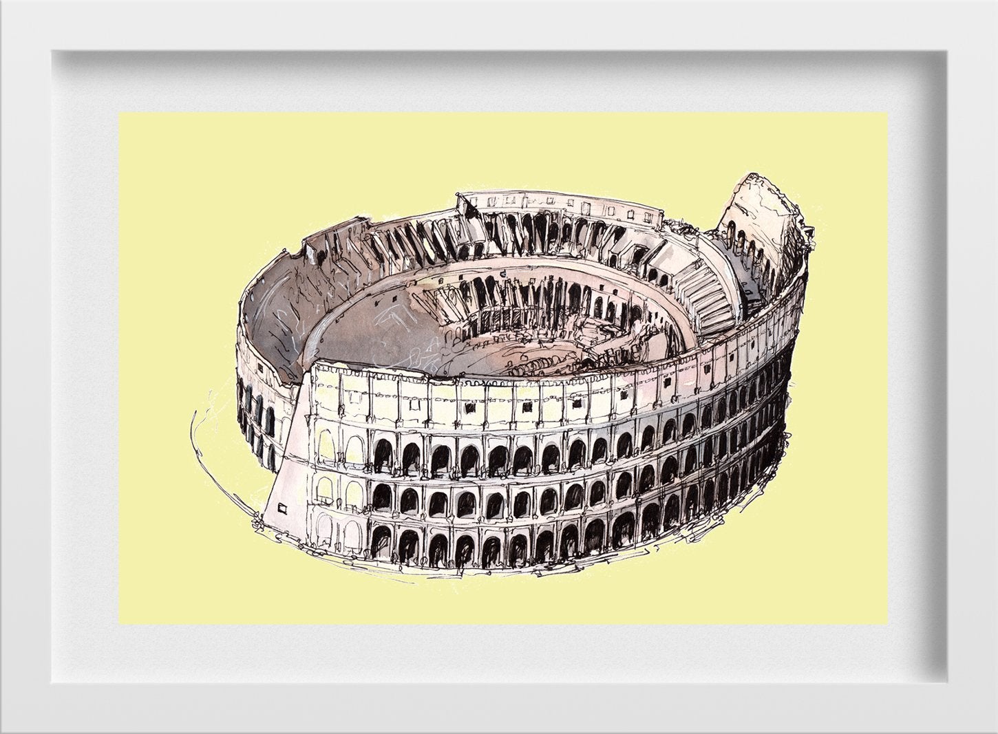 Colosseum Illustration Painting - Meri Deewar 3 : 2 Horizontal Premium Wall Art Canvas by MeriDeewar