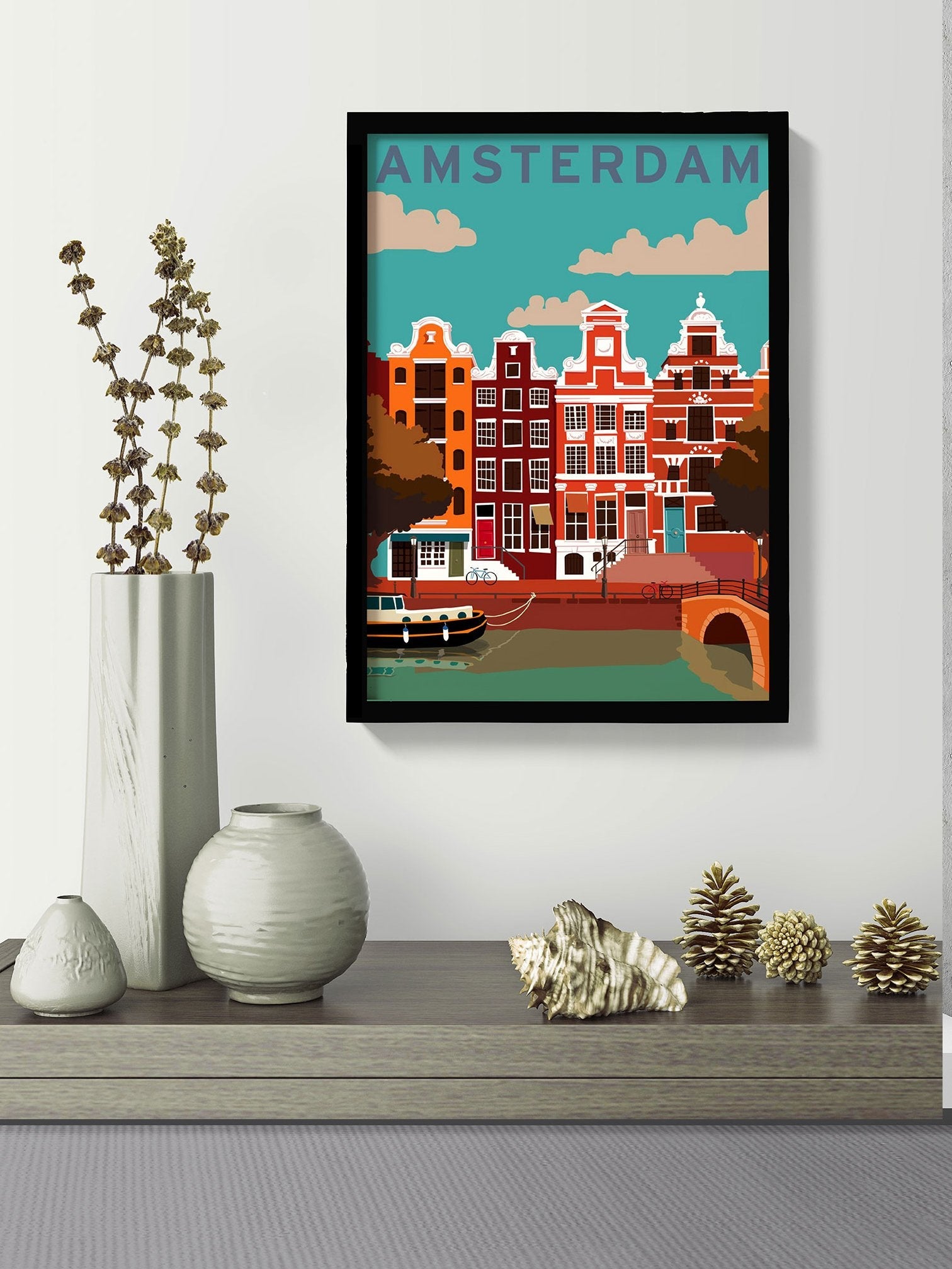 Colourful Amsterdam Painting - Meri Deewar 2 : 3 Vertical Premium Wall Art Canvas by MeriDeewar