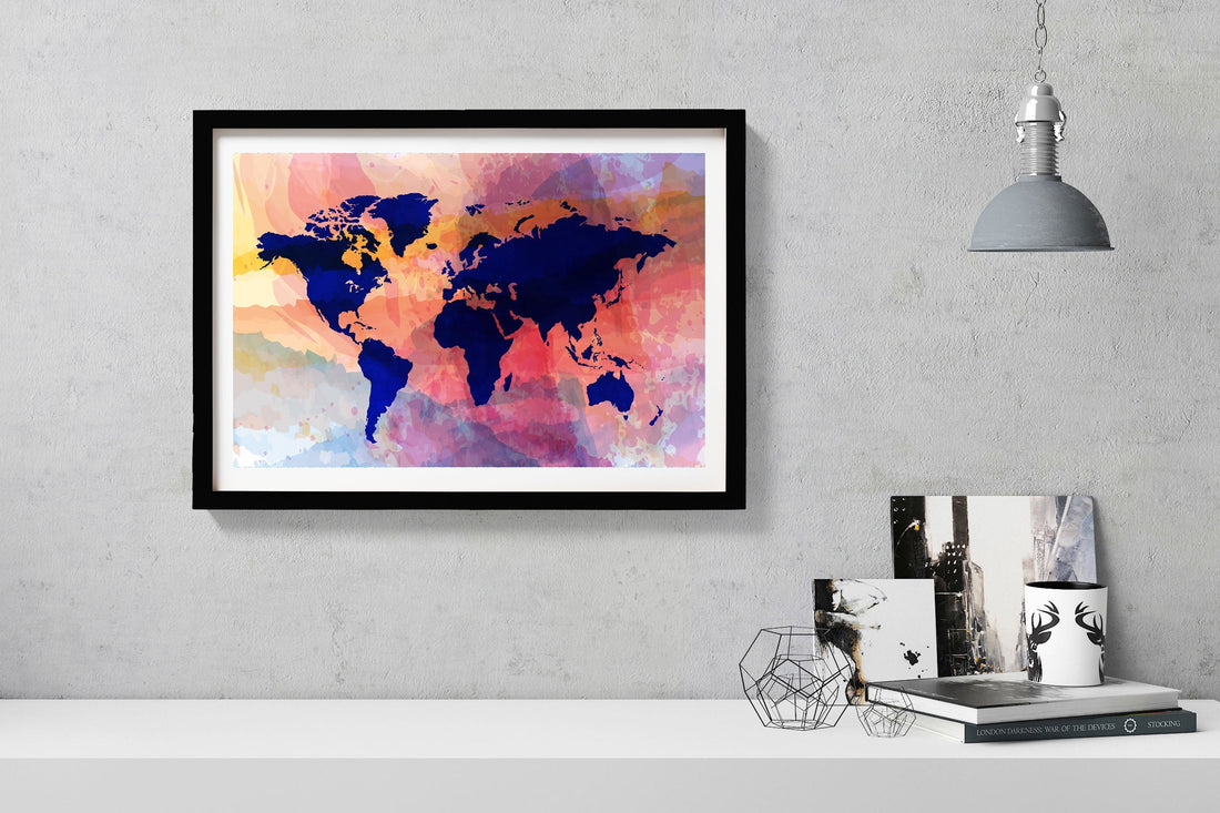 Colourful worldmap Painting - Meri Deewar 3 : 2 Horizontal Premium Wall Art Canvas by MeriDeewar