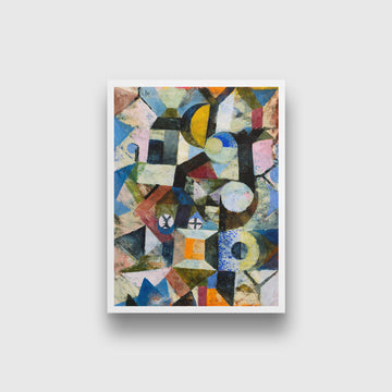 Composition with the Yellow Half-Moon and the Y painting - Meri Deewar 3 : 4 Vertical Premium Wall Art Canvas by MeriDeewar