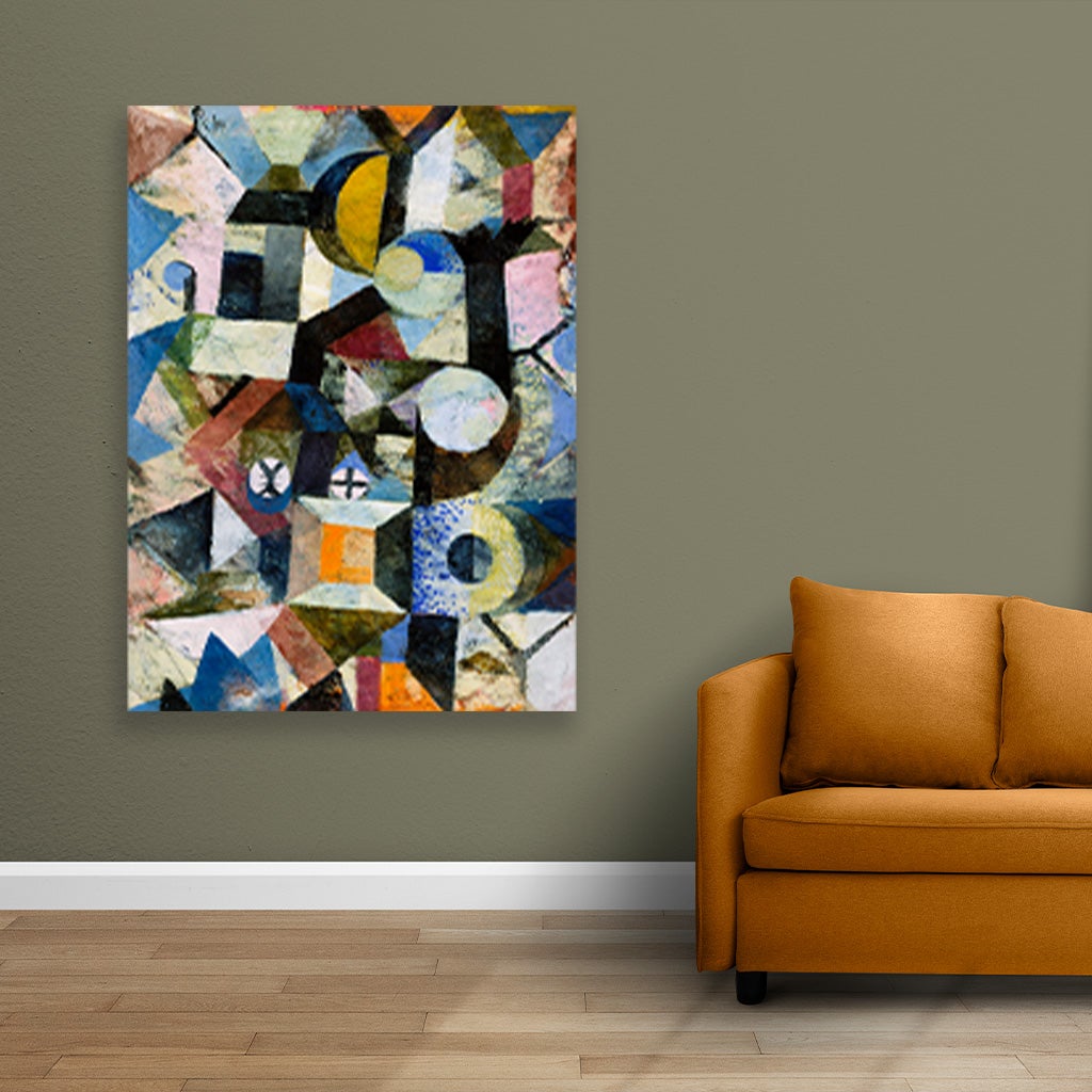 Composition with the Yellow Half-Moon and the Y painting - Meri Deewar 3 : 4 Vertical Premium Wall Art Canvas by MeriDeewar