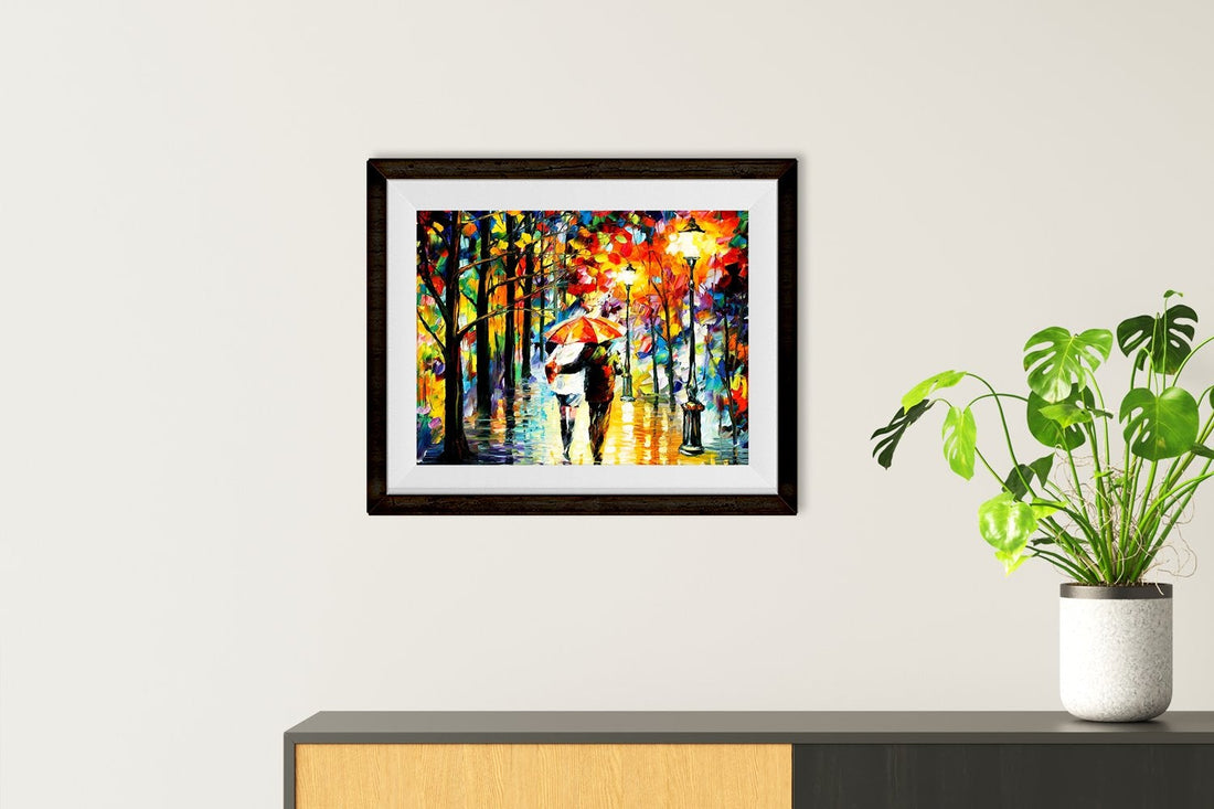 Couple in Rainy Season Painting - Meri Deewar 5 : 4 Horizontal Premium Wall Art Canvas by MeriDeewar