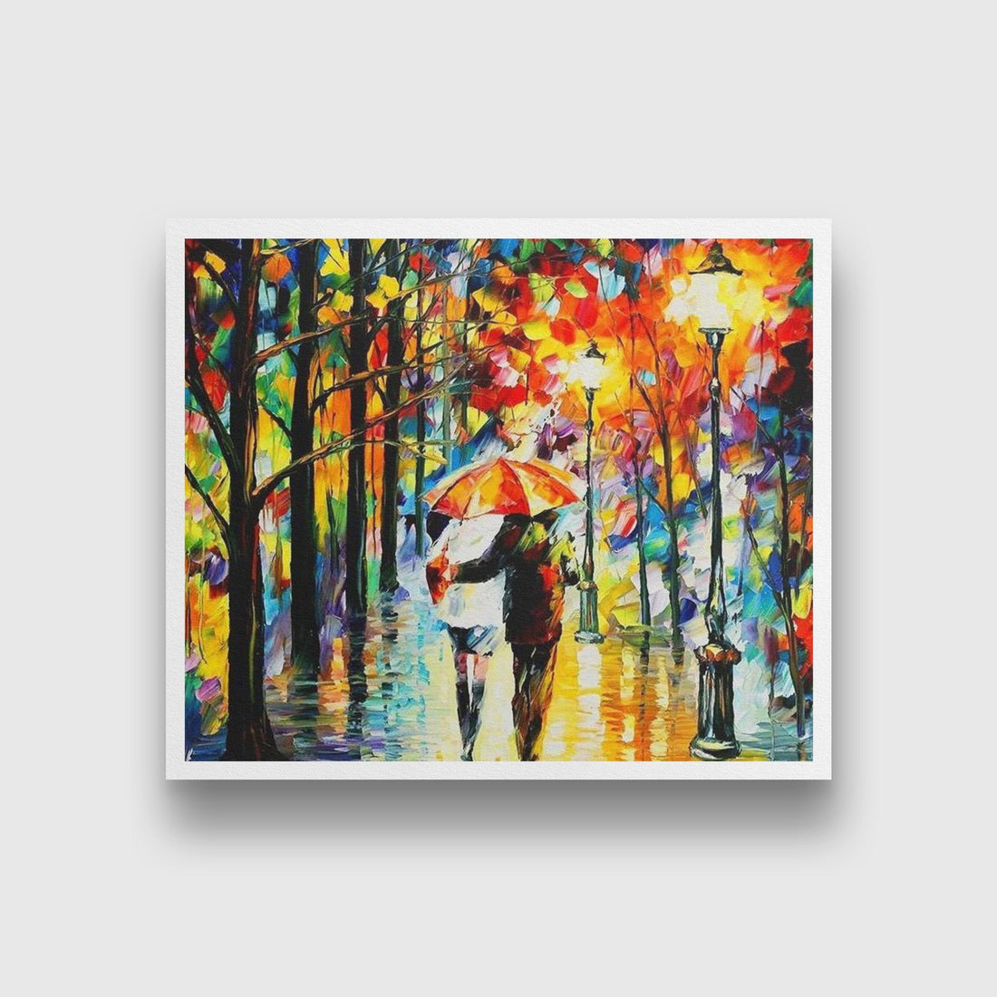 Couple in Rainy Season Painting - Meri Deewar 5 : 4 Horizontal Premium Wall Art Canvas by MeriDeewar