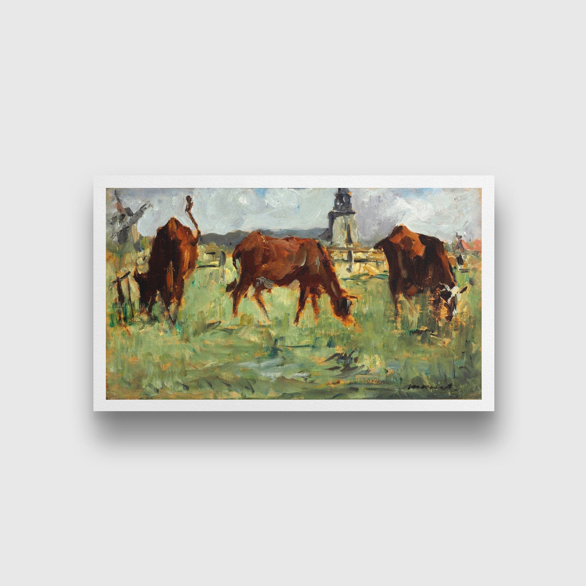 Cows In Pasture Painting - Meri Deewar 2 : 1 Horizontal Premium Wall Art Canvas by MeriDeewar