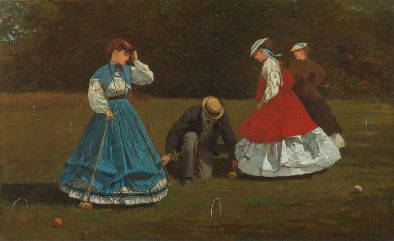 Croquet Scene Painting - Meri Deewar 3 : 2 Horizontal Premium Wall Art Canvas by MeriDeewar