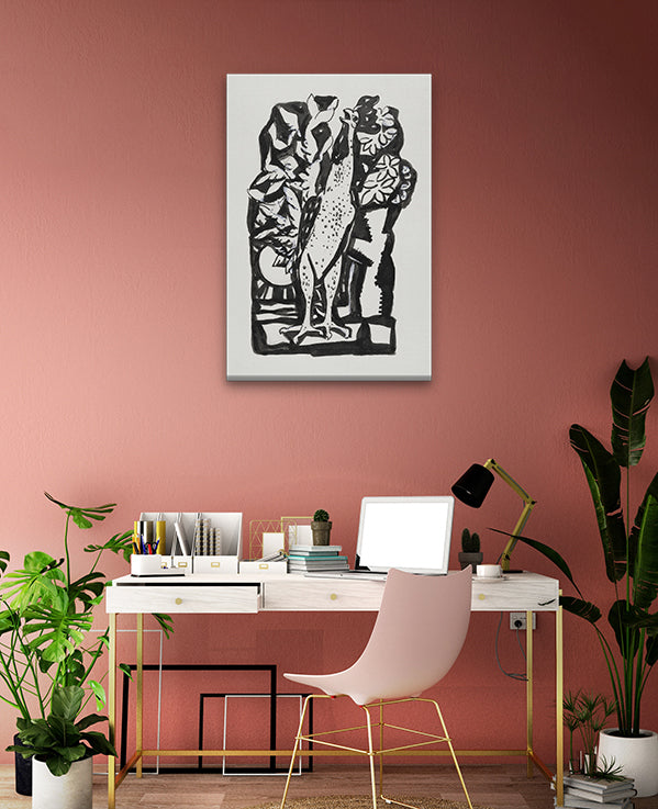 Crowing rooster Painting 2 : 3 Vertical Premium Wall Art Canvas by MeriDeewar
