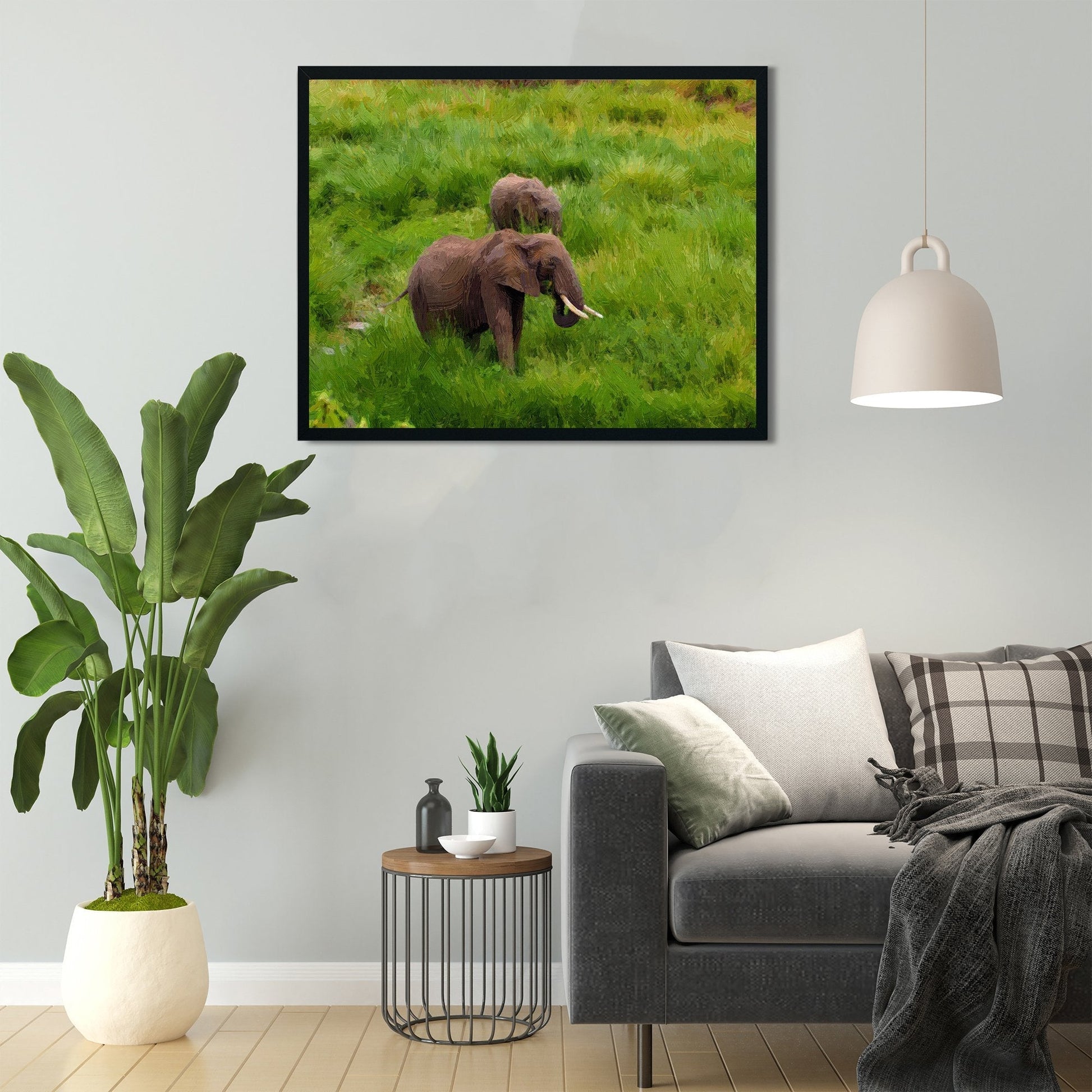 Cute baby elephant in the forest Painting - Meri Deewar 4 : 3 Horizontal Premium Wall Art Canvas by MeriDeewar