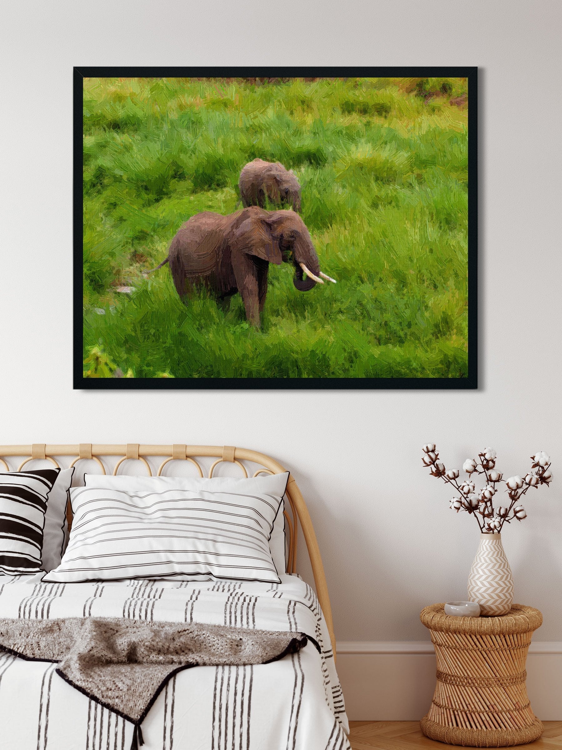 Cute baby elephant in the forest Painting - Meri Deewar 4 : 3 Horizontal Premium Wall Art Canvas by MeriDeewar