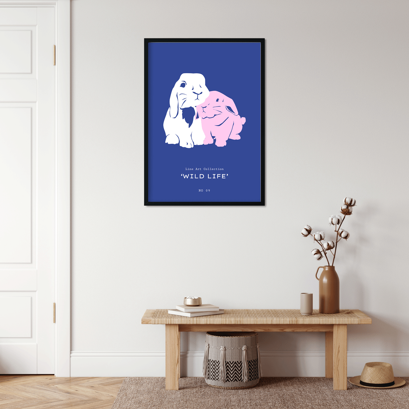 Cute Bunny Hipster Rabbit Pink Painting 3 : 4.2 Vertical Premium Wall Art Canvas by MeriDeewar