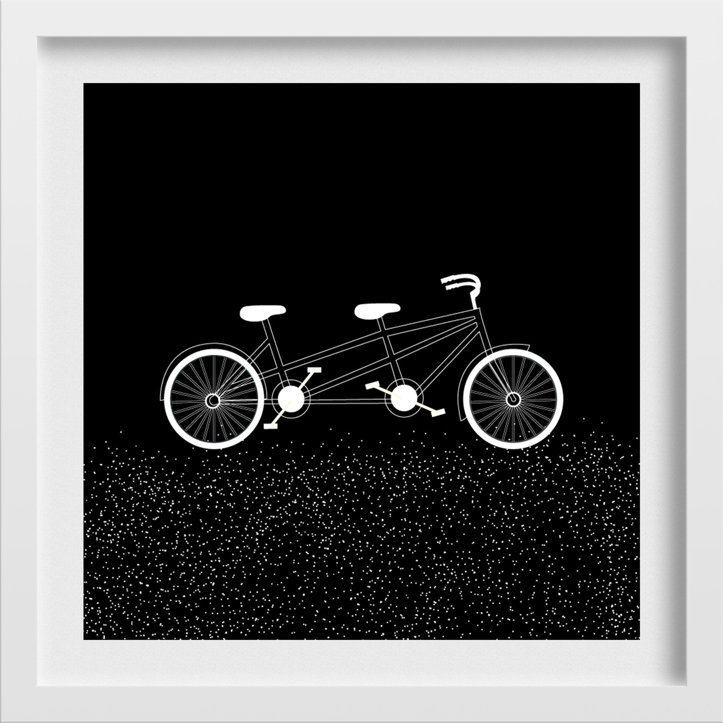 Cycle Travel Black and White Art Painting - Meri Deewar 1 : 1 Square Premium Wall Art Canvas by MeriDeewar