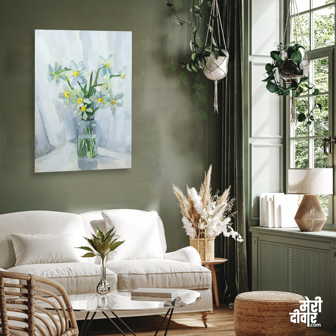 Daffodils Gouache Painting 2 : 3 Vertical Premium Wall Art Canvas by MeriDeewar