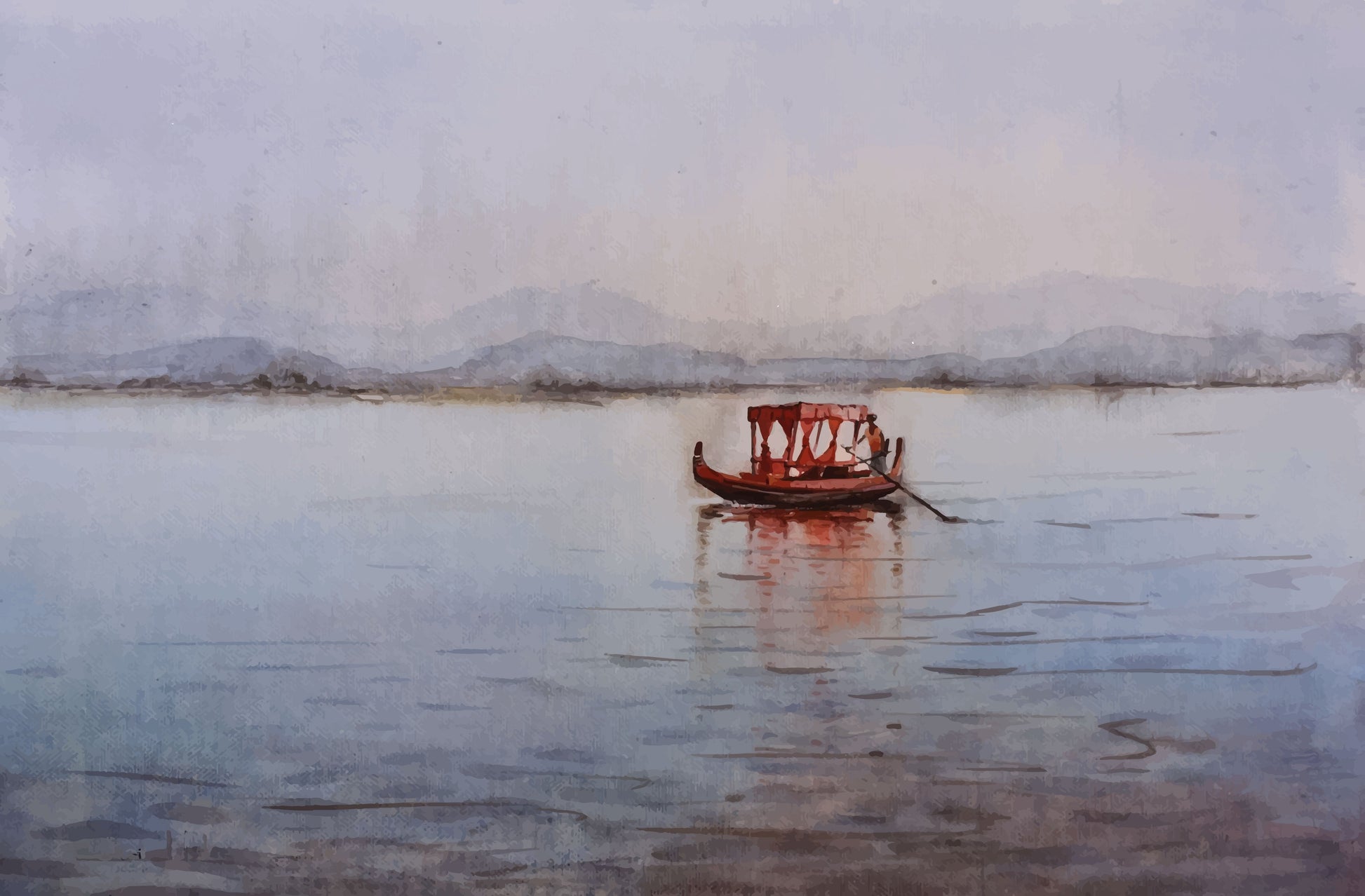 Dal Lake Srinagar Painting - Meri Deewar 3 : 2 Horizontal Premium Wall Art Canvas by MeriDeewar