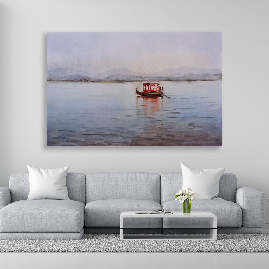 Dal Lake Srinagar Painting - Meri Deewar 3 : 2 Horizontal Premium Wall Art Canvas by MeriDeewar