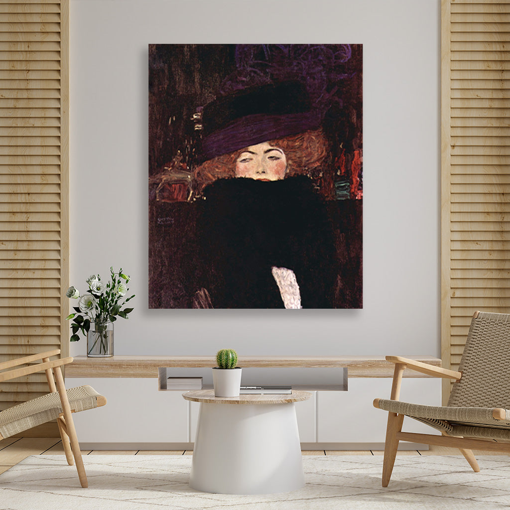 Dame mit Hut und Federboa painting 5 : 6 Vertical Premium Wall Art Canvas by MeriDeewar