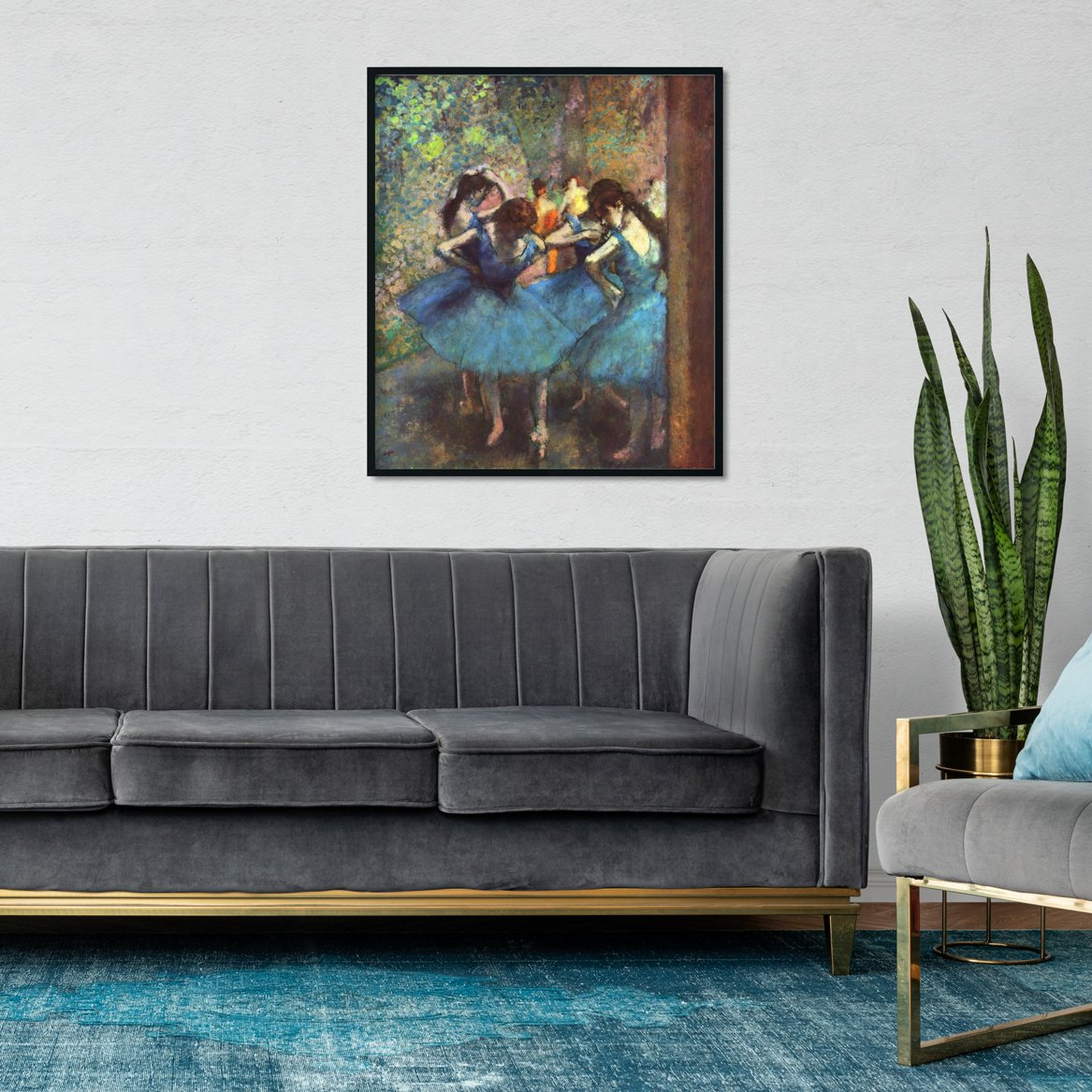 Dancers in blue Painting - Meri Deewar 1 : 1 Square Premium Wall Art Canvas by MeriDeewar