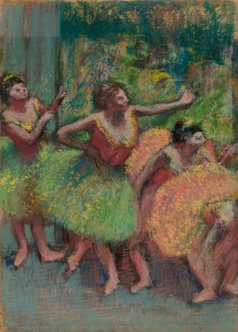 Dancers In Green And Yellow Painting - Meri Deewar 4 X 5.5 Vertical Premium Wall Art Canvas by MeriDeewar
