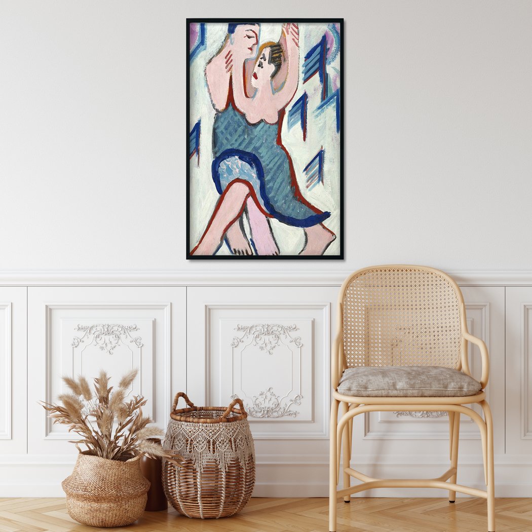 Dancing Couple in the Snow reverse Painting - MeriDeewar 2 : 3 Vertical Premium Wall Art Canvas by MeriDeewar