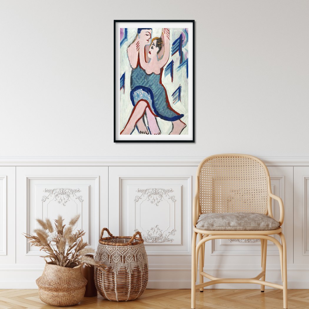 Dancing Couple in the Snow reverse Painting - MeriDeewar 2 : 3 Vertical Premium Wall Art Canvas by MeriDeewar
