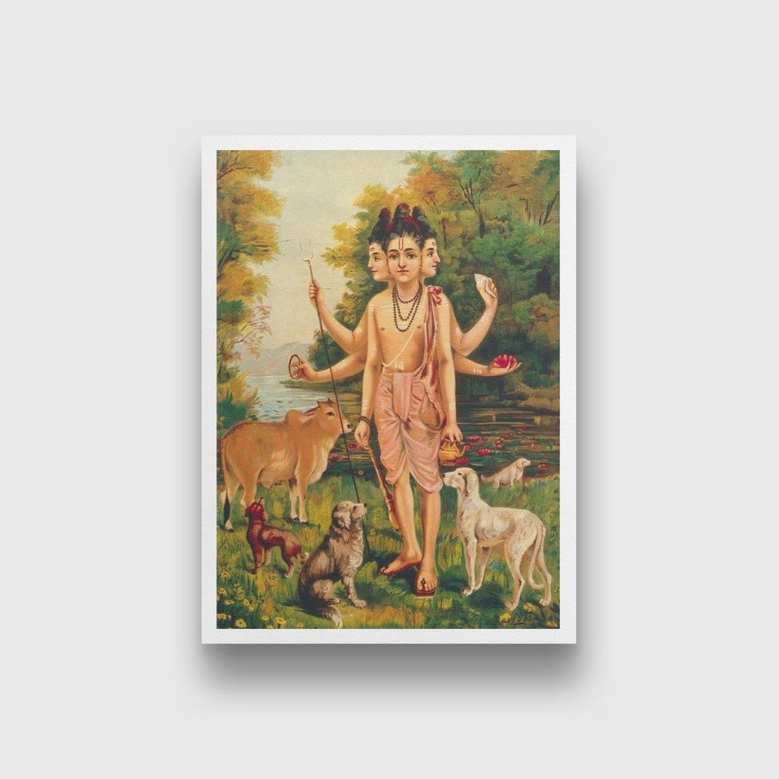 Dattātreya with his four dogs and cow Painting - Meri Deewar 4 X 5.5 Vertical Premium Wall Art Canvas by MeriDeewar