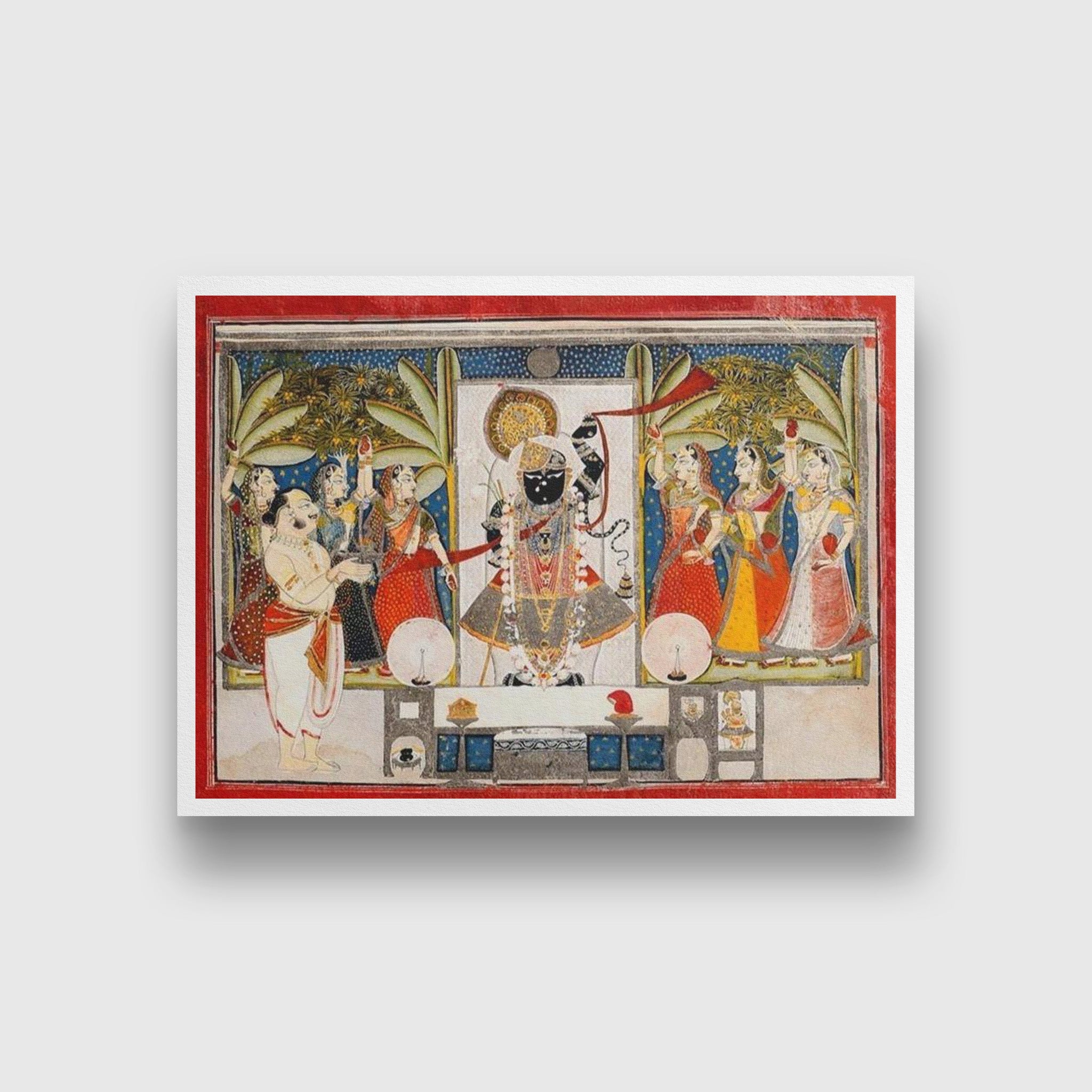 Dauji_II_Performing_Arati_on_Sharada_Purnim Painting - Meri Deewar 3 : 2 Horizontal Premium Wall Art Canvas by MeriDeewar