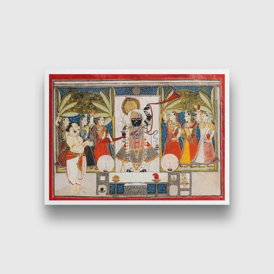 Dauji_II_Performing_Arati_on_Sharada_Purnim Painting - Meri Deewar 3 : 2 Horizontal Premium Wall Art Canvas by MeriDeewar