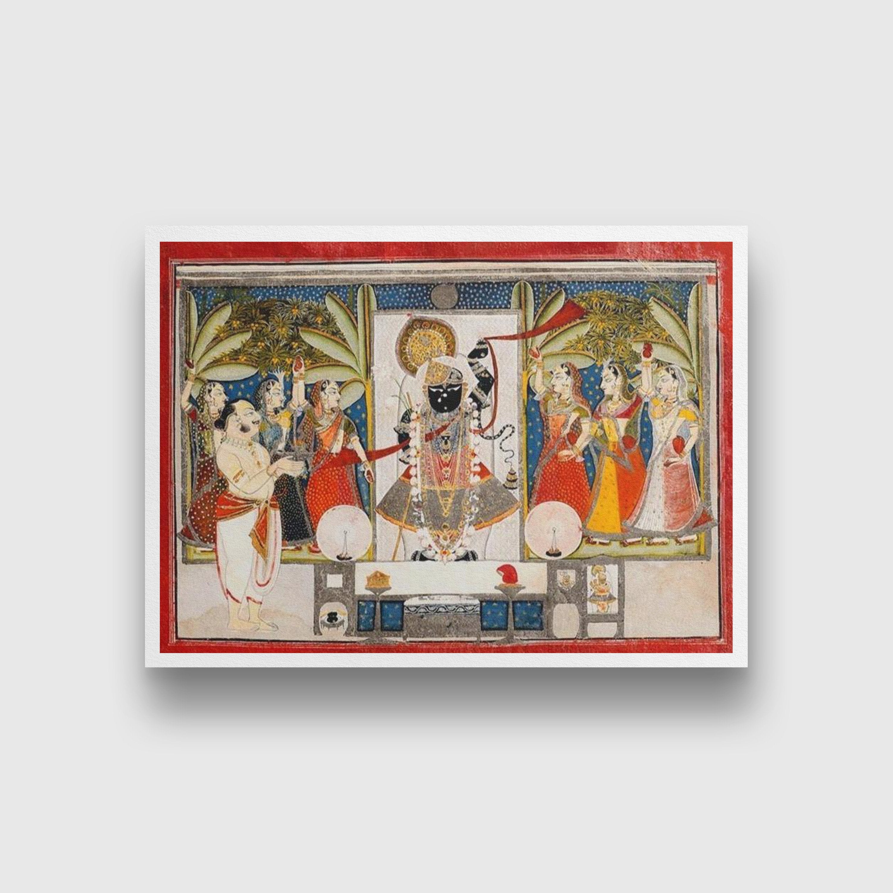 Dauji_II_Performing_Arati_on_Sharada_Purnim Painting - Meri Deewar 3 : 2 Horizontal Premium Wall Art Canvas by MeriDeewar