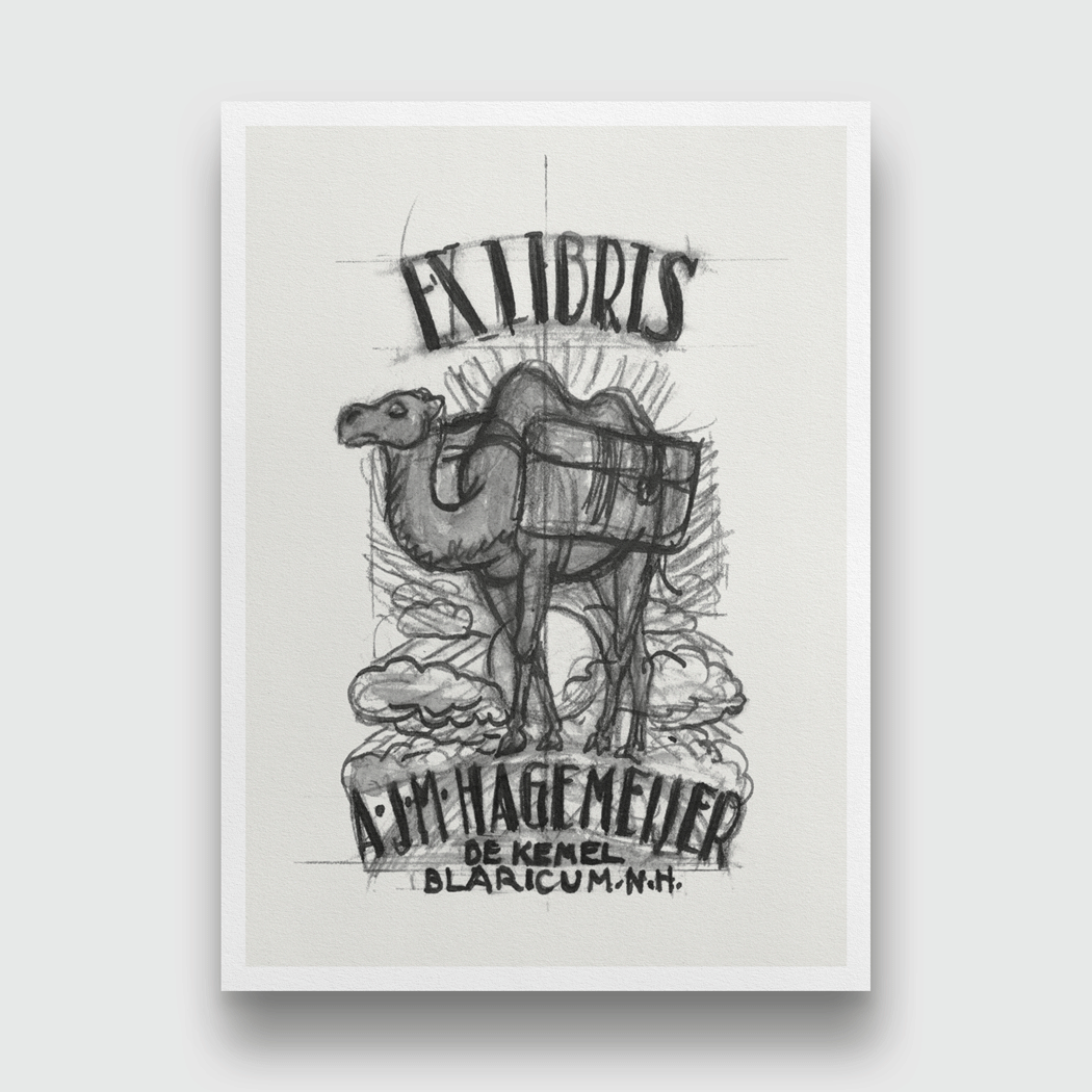 Design for an ex-libris by Antonius Johannes Maria Hagemeijer camel Painting 3 : 4.2 Vertical Premium Wall Art Canvas by MeriDeewar