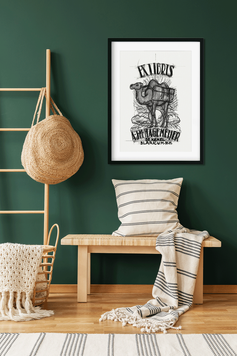 Design for an ex-libris by Antonius Johannes Maria Hagemeijer camel Painting 3 : 4.2 Vertical Premium Wall Art Canvas by MeriDeewar