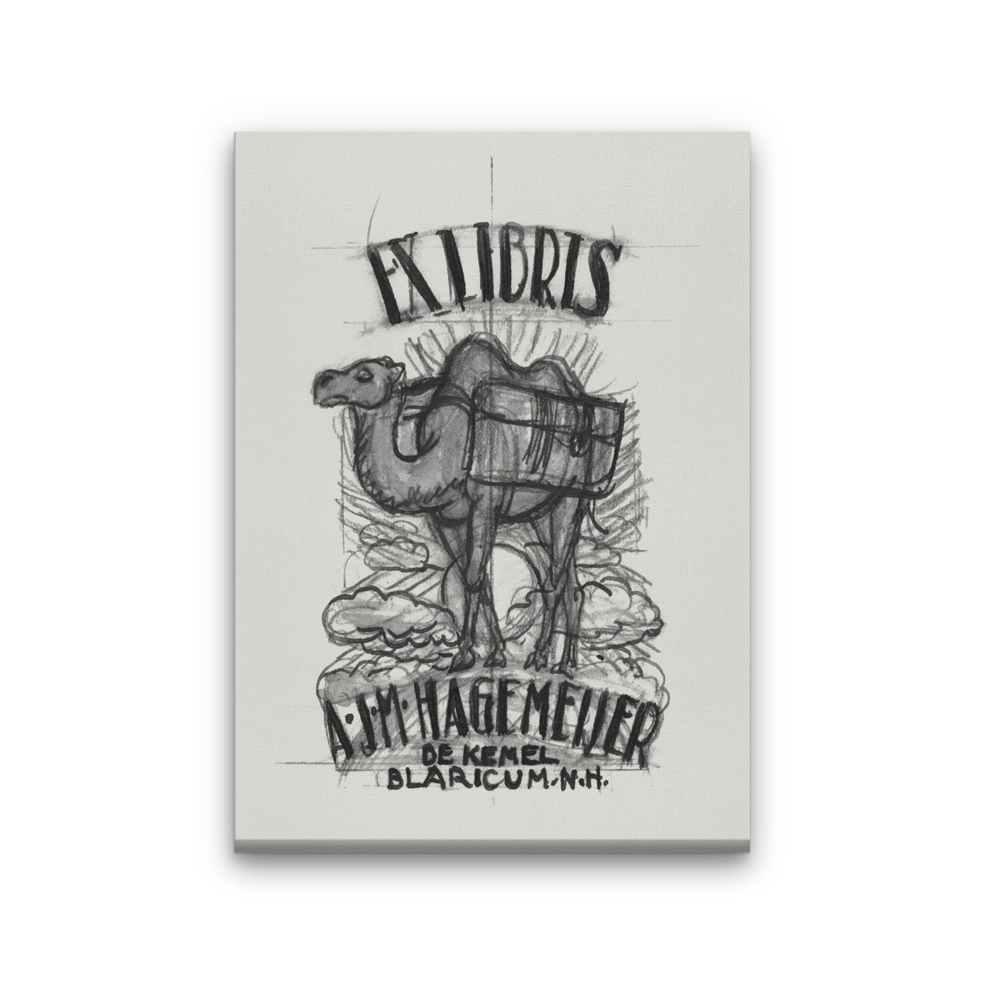Design for an ex-libris by Antonius Johannes Maria Hagemeijer camel Painting 3 : 4.2 Vertical Premium Wall Art Canvas by MeriDeewar