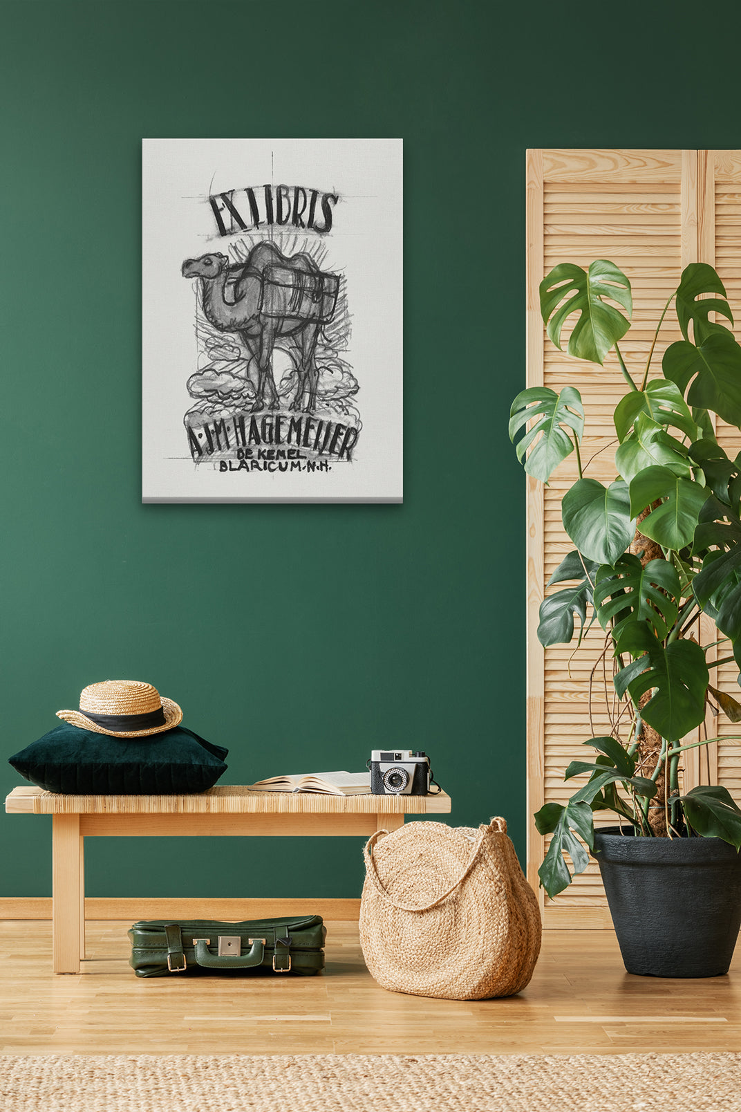 Design for an ex-libris by Antonius Johannes Maria Hagemeijer camel Painting 3 : 4.2 Vertical Premium Wall Art Canvas by MeriDeewar