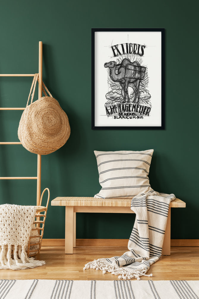 Design for an ex-libris by Antonius Johannes Maria Hagemeijer camel Painting 3 : 4.2 Vertical Premium Wall Art Canvas by MeriDeewar
