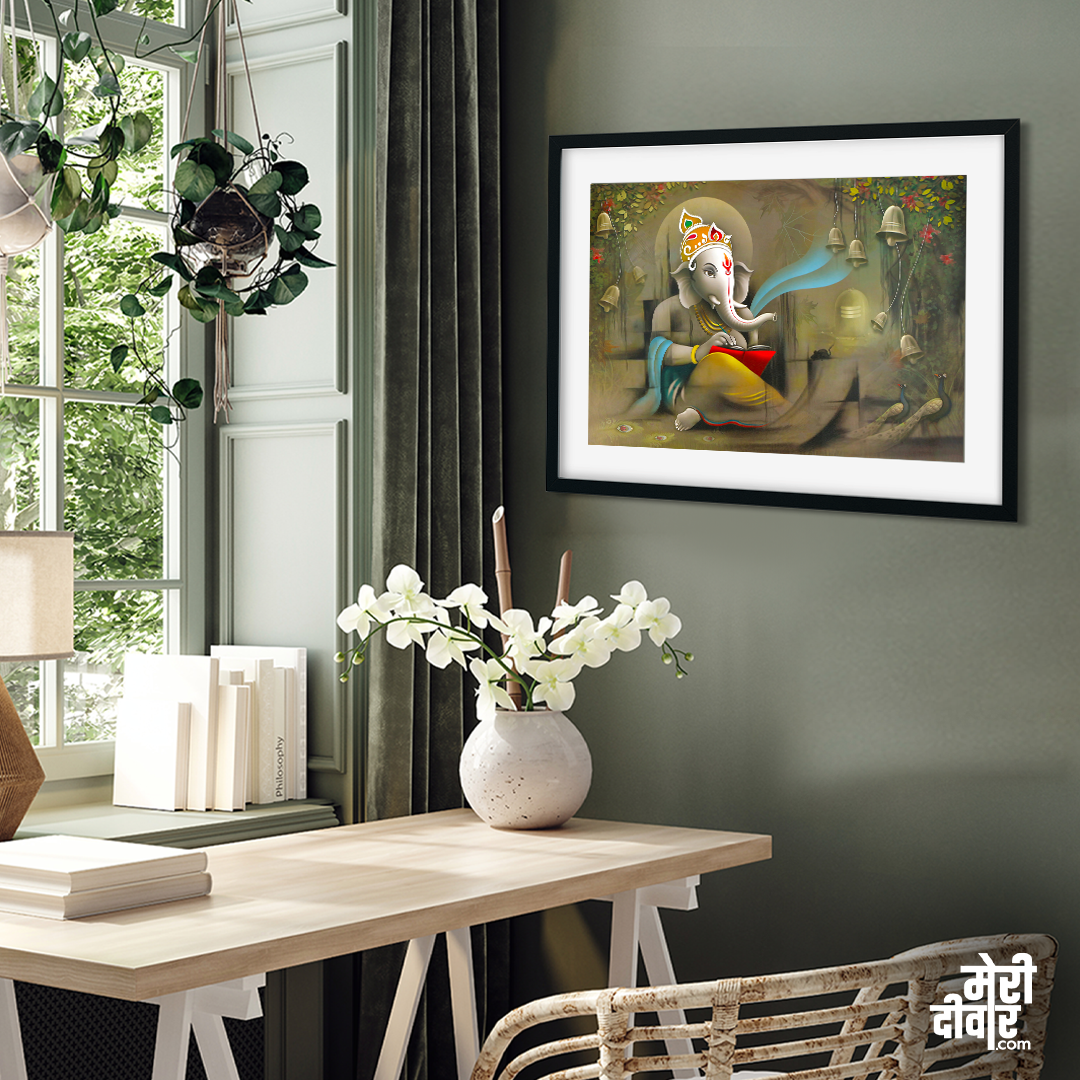Divine Ganesha Wall Painting 3 : 2 Horizontal Premium Wall Art Canvas by MeriDeewar