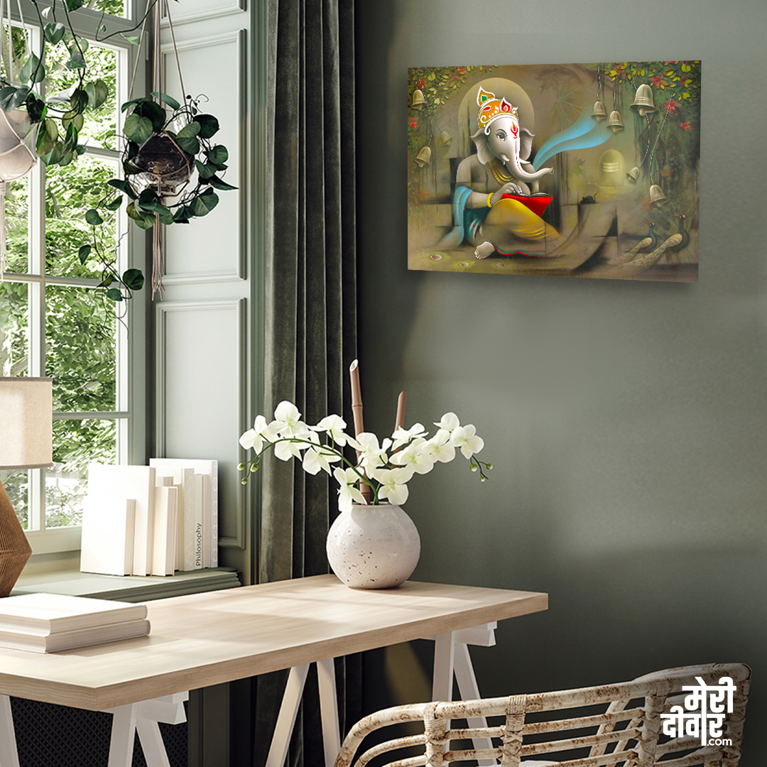 Divine Ganesha Wall Painting 3 : 2 Horizontal Premium Wall Art Canvas by MeriDeewar